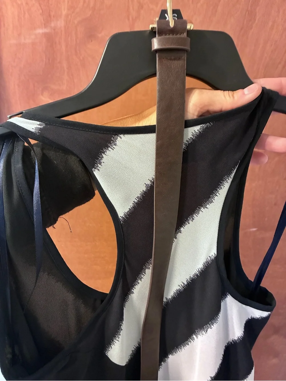 MICHAEL Michael Kors Black and White Diagonal Stripe Maxi Dress with belt